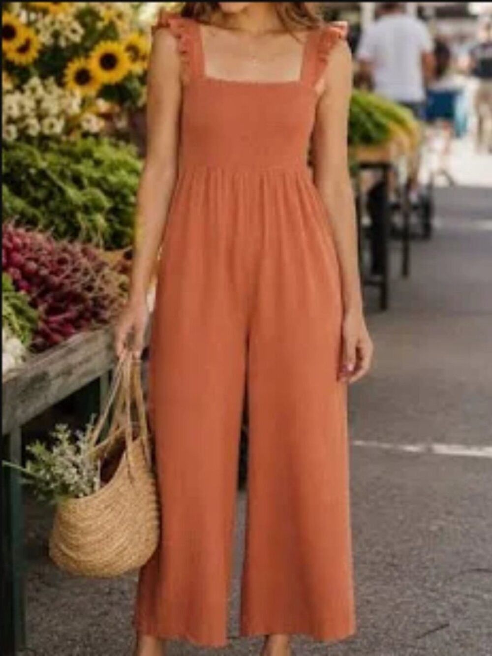 Madewell Texture & Thread Ruffle Strap Jumpsuit Rust Terracotta Orange Size 0